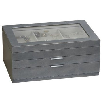Mele & Co. Misty Glass Top Wooden Jewelry Box in Gray Finish