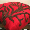 Red Beaded Corals 12"x12" Silk Pillows Cover, Coral Rhapsody