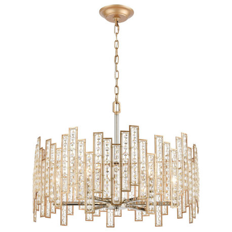 Equilibrium 6-Light Chandelier, Matte Gold With Clear Crystal