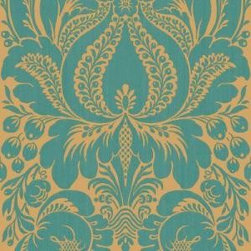Peacock Large Scale Damask Wallpaper Sample - Wallpaper