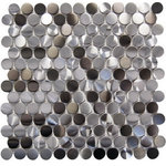 www.wallandtile.com - Oddysey 1" Penny Round Interlocking Blend Tile, 10 Sq. ft., 12"x12" - Stainless Steel 1" Penny Round Mosaic