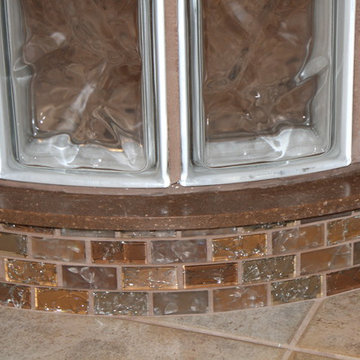 Granite curb cap with glittery subway tile detail