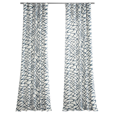 Ellis Printed Cotton Twill Curtain 1 Panel, Ellis Blue, 50"x120"