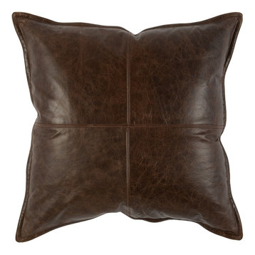 Kosas Home Cheyenne 100% Leather 22" Throw Pillow, Chocolate Brown