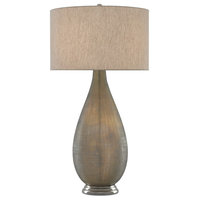 Serres 1 Light Table Lamp in Textured Gray & Nickel with Oatmeal Linen Shade