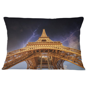 Storm above Paris Paris Eiffel Towerin Paris Cityscape Throw Pillow, 12"x20"