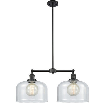 Large Bell 2-Light Chandelier, Matte Black, Glass: Clear