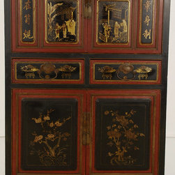 Cabinet with Red & Black Lacquered Medallion Panels - Bedroom Products