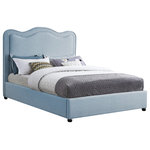 Meridian Furniture - Felix Linen Upholstered Bed, Sky Blue, Full - Catch some Z's in style when you're tucked into this Felix linen textured fabric bed. Rich light blue linen textured fabric covers nearly every square inch of this fabulous bed, which features a curved headboard that's slightly padded to give you the ideal cozy spot for catching up on your bedtime reading. Espresso legs contrast nicely with the neutral fabric upholstery, adding to the overall sophisticated look of this handsome bed.