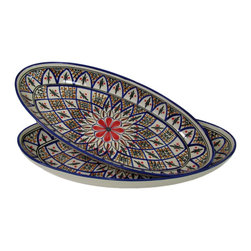Le Souk Ceramique - Large Stoneware Oval Platters, Set of 2 Tabarka Design - Serving Dishes And Platters