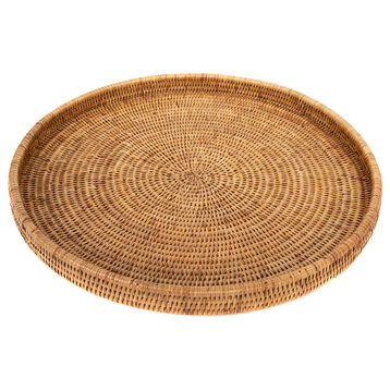 Artifacts Rattan™ Round Serving / Ottoman Tray, Honey Brown, Large