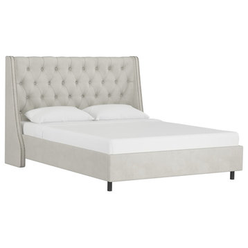 Williams Queen Nail Button Tufted Wingback Platform Bed, Velvet Light Gray