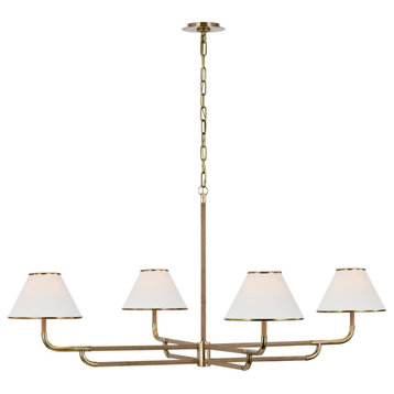 Rigby Grande Chandelier in Soft Brass and Natural Oak with Linen Shade
