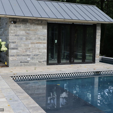 Ivory Travertine with Silver Wall tile and Silver Coping