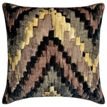 Brown Velvet Chevron, Painted and Quilted 26"x26" Throw Pillow Cover Zidan