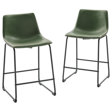 26" Contemporary Metal-Leg Faux Leather Counter Stool in Green