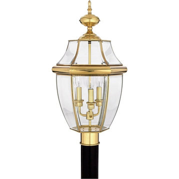 3 Light Large Post Lantern-Polished Brass Finish - Outdoor - Post Lights