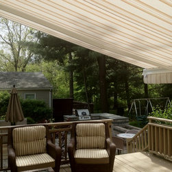 Striped Awning with a straight Valance. - Awnings