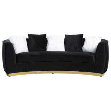 ACME Achelle Sofa With 5 Pillows, Black Velvet