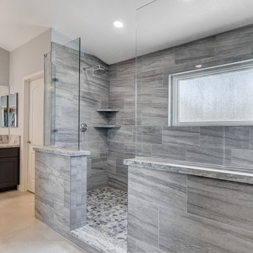 Modern Gray Master Suite and Guest Bathroom in Green Valley