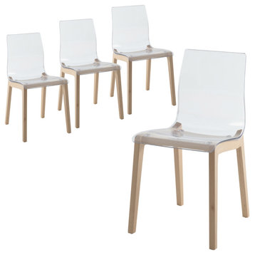 LeisureMod Marsden Modern Dining Chair With Beech Legs Set of 4, Natural Wood