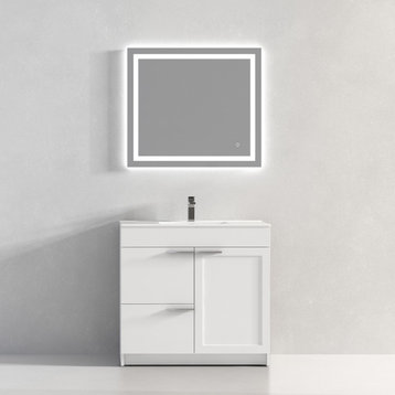 Freestanding Bathroom Vanity With Top Mount Sink, White, 36'' Ceramic Sink