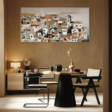 Framed artwork for living room "Houses in the Sunlight"