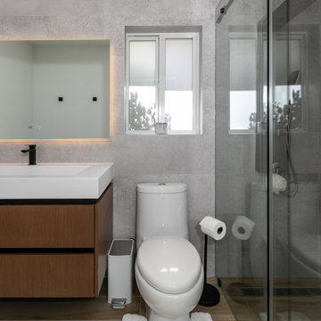 Earth Tone Transitional Closet and Bathroom