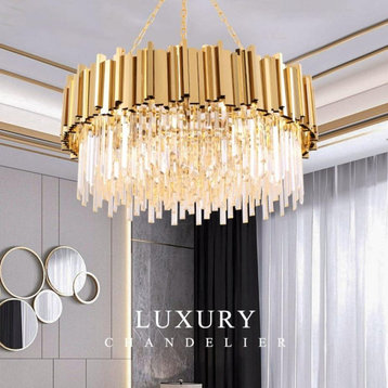Gio Gold Plated Crystal Chandelier, Diameter 32"