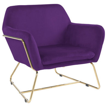 Benzara BM293184 Modern Accent Chair With Gold Metal Frame and Purple Velvet