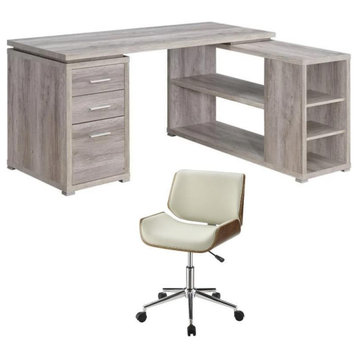 Home Square 2 Piece Set with L-Shaped Desk & Office Chair in Gray Driftwood/Ecru