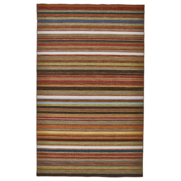 Naida Natural Wool Dhurrie Rug, Cinnabar Red/Brown Stripes, 4'x6'