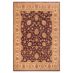 Bareens Designer Rugs - Boho Chic Ziegler Esmerald Purple Beige Hand-Knotted Wool Rug - 8'2'' x 10'7'' - Enhance the ambiance of your home with this magnificent Persian-influenced Turkish hand-knotted rug made by skilled artisans capable of creating the most exceptional vegetable dyes and hand-spun wool. This exquisite handmade rug is a one-of-a-kind Peshawar Kafkaz, otherwise identified as Chobi, Chobi Peshawar, Oushak, or Ziegler rug. These handmade rugs are crafted in Pakistan utilizing superior-quality wool imported from Australia, New Zealand, and Korea in two types of weaves: the Persian weave and the Mori weave. This rug is meticulously crafted by hand using the finest natural vegetable dyes extracted from local plants. The artisans use a blend of hand-spun local and fine merino wool, resulting in a rug with a compelling texture, higher lanolin content, and longer staple. The artisans occasionally incorporate natural or artificial silk into the pile to enhance specific motifs. The finished product is an awe-inspiring execution of flawless design and an understated palette that exudes elegance.