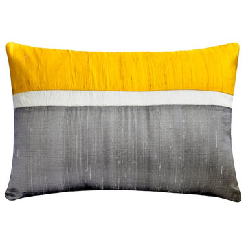 Yellow Silk Blocking Patchwork 12"x24" Lumbar Pillow Cover - Plush Yellow Silk