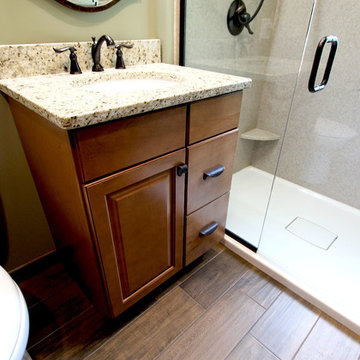Small Bathroom Remodel with Cultured Marble Shower, Granite Countertops,