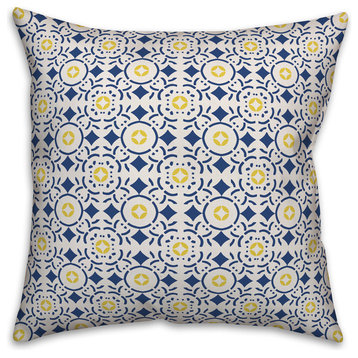 Navy and Yellow Moroccan Tile 20x20 Throw Pillow