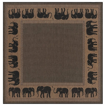 Couristan Recife Elephant Indoor/Outdoor Area Rug, Cocoa-Black, 7'6" Square