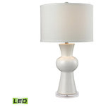 Elk Home - 28" Ceramic LED Table Lamp, Gloss White - Modern in form this ceramic lamp is finished in gloss white and provides a clean modern accent. Topped with a white linen shade the texture of the fabric makes sure it retains a sense of casual cool.