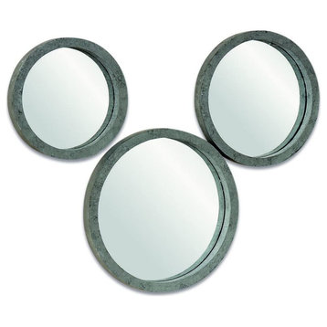Rustic Round Mirrors, Set of 3 Mirrors, Weathered Grey Finish
