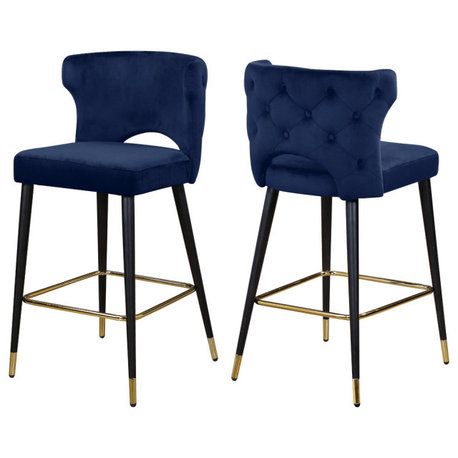 Kelly Velvet Stool (Set of 2), Navy