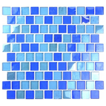Landscape Swimming Pool 1x1 Textured Glass Square Mosaic in Horizon Blue, Set of 12