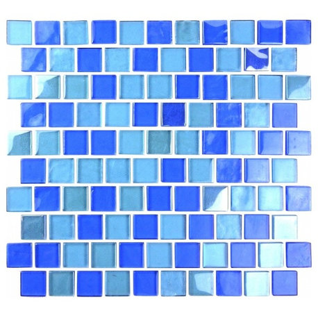 Landscape 11"x12" Textured Glass Square Mosaic Tile,Horizon Blue, 1 Sheet