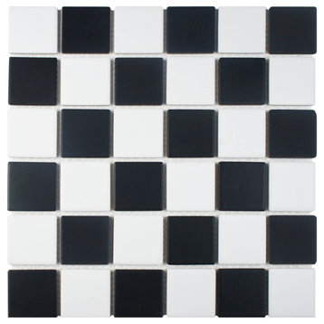 Squire Porcelain Mosaic Floor and Wall Tile, Matte Checkerboard