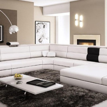 White Sectional Set with 2 Decorative Lights, Side Drawer and a Shelf