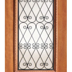 Decorative Iron Scrollwork Glass, Single Door, Mahogany - Front Doors