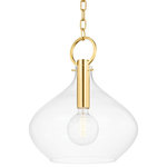 Hudson Valley - Hudson Valley Lina 1-LT Large Pendant BKO253-AGB, Aged Brass - Lina is bound to be a staple in the designer repertoire. An organically inspired glass shade veers from the standard globe style, lending plenty of character to this versatile style. The exaggerated hanging ring sets the piece apart, the modified teardrop hanging delicately from its oversized clasp. Available in aged brass, old bronze, and polished nickel.