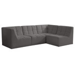 Meridian Furniture - Relax Velvet Upholstered 4-Piece L-Shaped Modular Sectional, Grey - Bolster a contemporary vibe in your living room with this Relax grey modular sectional. Soft grey velvet upholstery offers delicate comfort, making this sectional cozy for anyone who sits in it. Biscuit tufting gives this sectional texture and a modern style, adding extra comfort and elegance to your living space. It's modular design allows you to create infinite configurations, making it a versatile piece to add to your home. A latch underneath the sectional makes it easy to attach to other pieces.