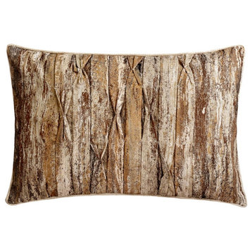 Gold & Brown Silk Textured & Pintucks 12"x26" Lumbar Pillow Cover - Alpine