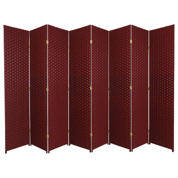 7' Tall Woven Fiber Room Divider, Red/Black, 8 Panel