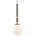 Mitzi by Hudson Valley Lighting - Brielle 1-Light Large Pendant, Aged Brass - Brielle brings concrete to the party. Grey and a bit rough with heterogeneous flecks, the material introduces instant textural intrigue to a space. Classic white shades and metal cuffs around the cylindrical body contrast the concrete and give it an elegant, contemporary feel.